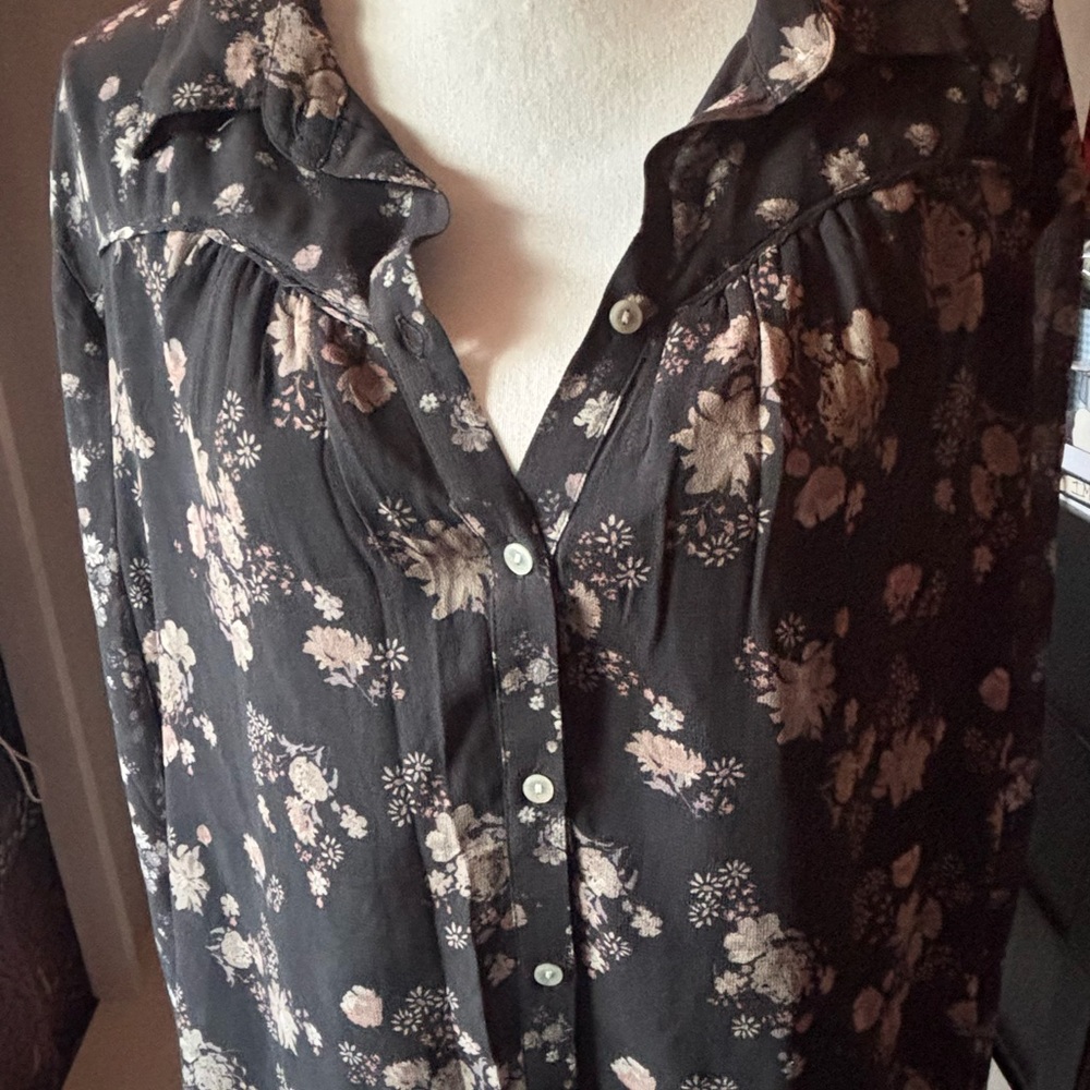 Lucky Brand Black Floral Button-Down Shirt